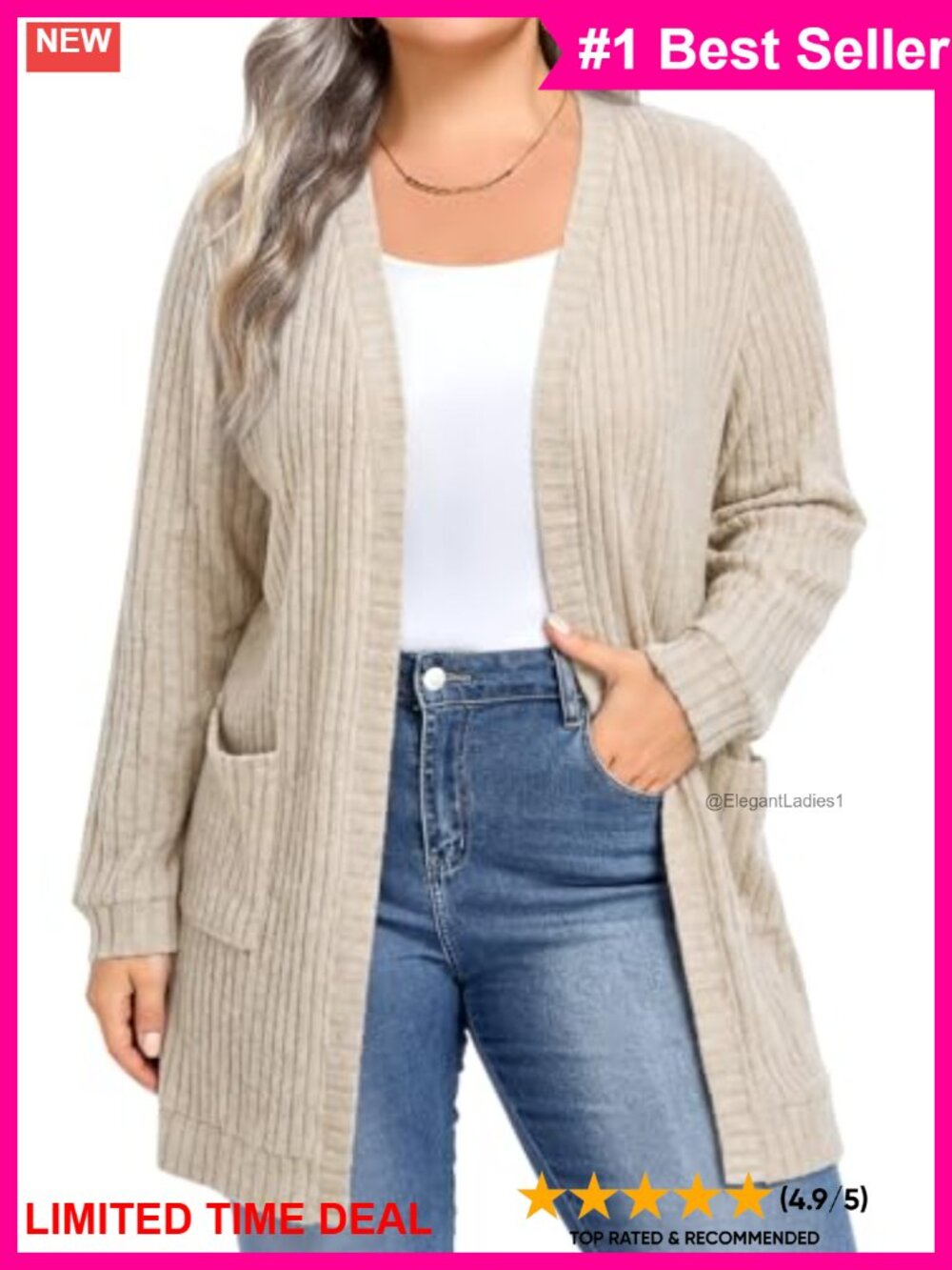 Plus Size Oversized Open Front Cardigan Soft Rib Knit Sweater